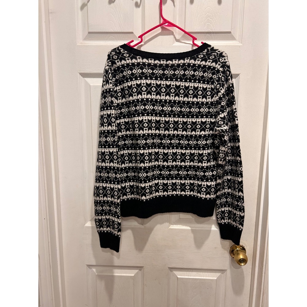 Talbots XL Black White Fair Isle Lambswool Angora Cashmere Cardigan Sweater - Picture 6 of 7